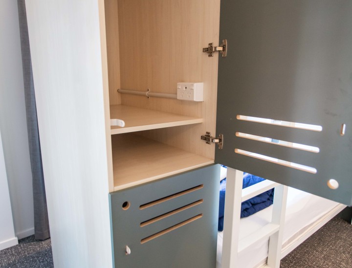 Individual locker spaces in the Dormitory rooms